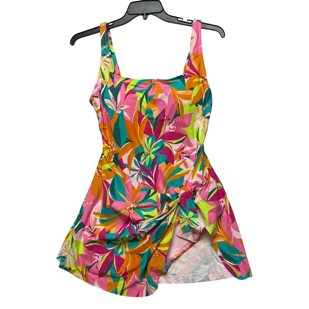 Anne Cole Floral Swim Dress OnePiece Swimsuit Multi Color Tropical UPF 50+XL NWT - Picture 3 of 8